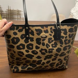 Coach Leopard & Black Reversible Leather Tote